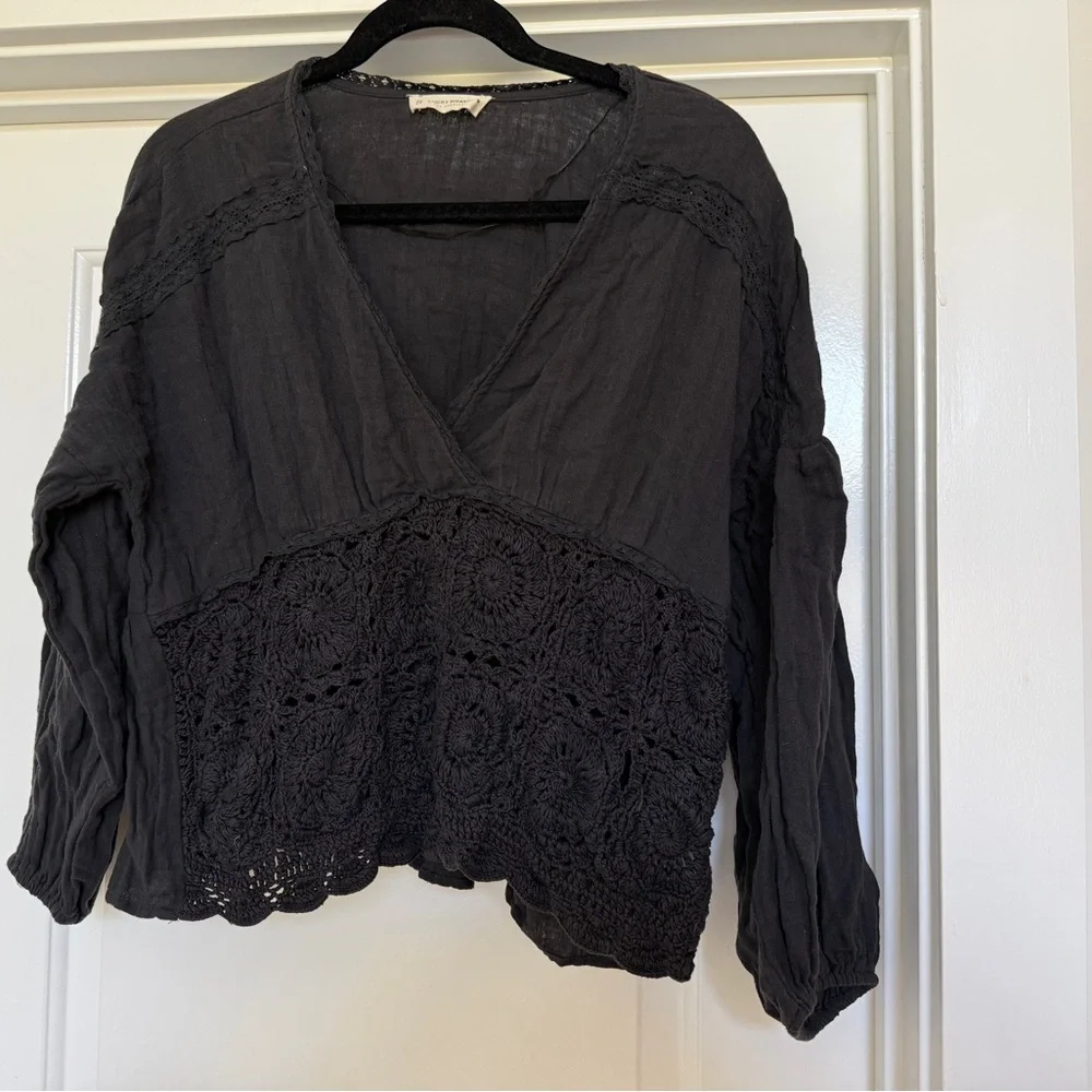 LUCKY BRAND‎ Women Top Boho Crochet Peasant Festival Cottagecore Medium - Picture 2 of 10